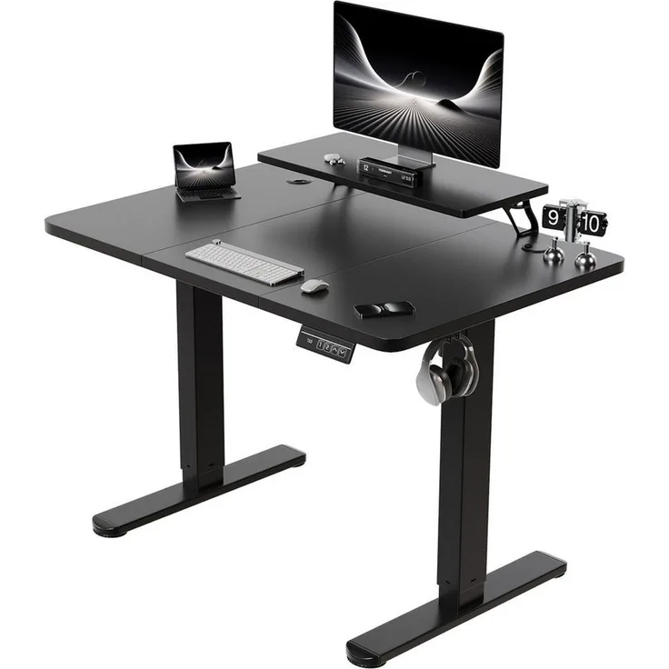 HOMALL Schreibtisch Höhenverstellbarer Schreibtisch mit Monitorständer 120/140/160cm