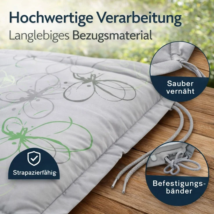 BURI 4x Auflagen Set Hochlehner für Gartenstühle 120x48x7cm Sesselauflagen Polster UV Lichtecht - Gartenstuhlauflagen Blumen Muster Stuhlkissen mit Dicker Schaumstoff Füllung (Grau) – Bild 6