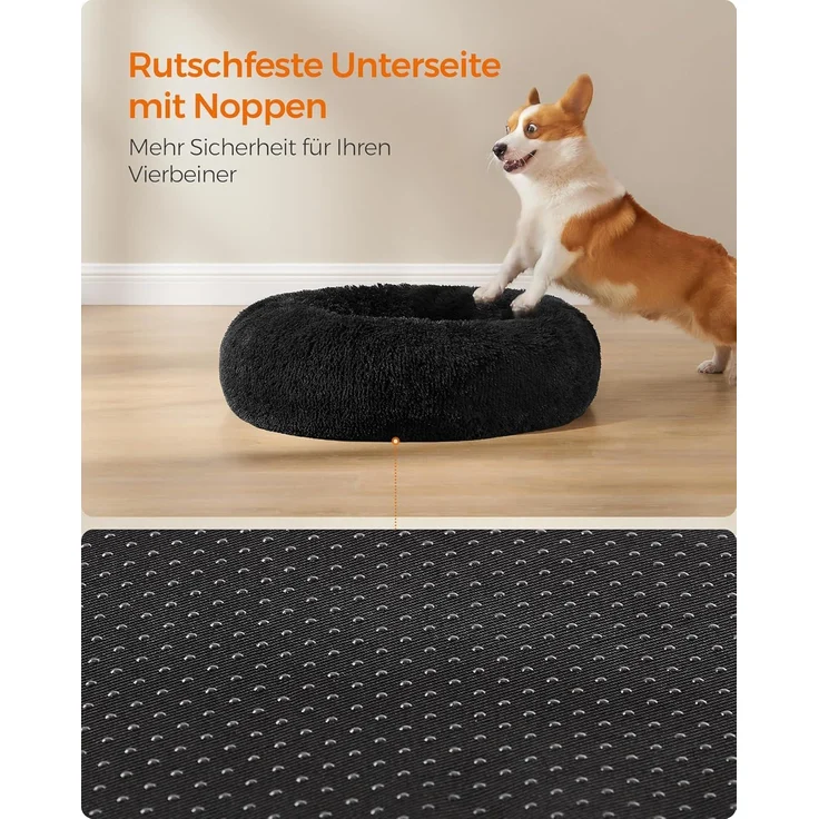 Feandrea Hundebett flauschig, Katzenbett, Donut Kissen, waschbar, Polsterung in der Mitte herausnehmbar, Langer Plüsch, 80 cm Durchmesser, tintenschwarz PGW040B01 – Bild 8