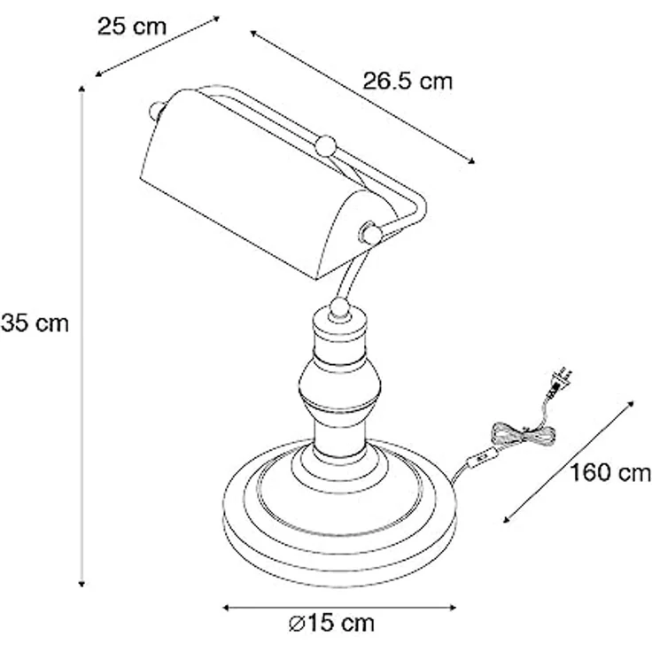 Qazqa Tischleuchte Banker, ohne Leuchtmittel, E27, Grün, Klassisch / Antik, Stahl, 1-flammig – Bild 4