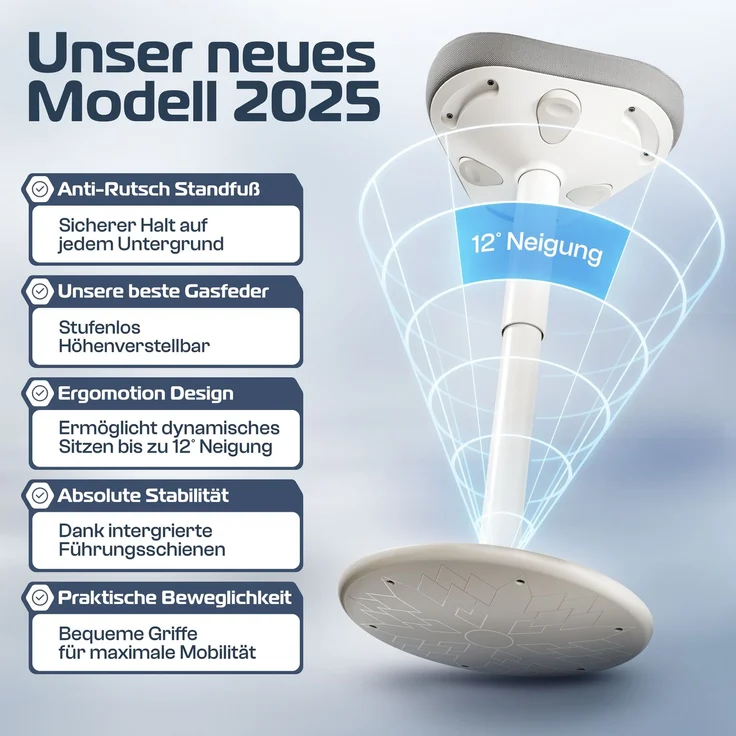 CLOUVOU Nexus, ergonomischer Stehhocker, stufenlos höhenverstellbar, Anti-Rutsch-Standfuß, Anthrazit – Bild 3