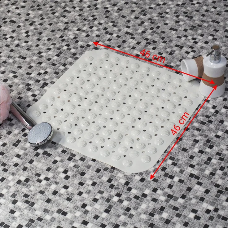 WITEN&NOCK Duschmatte rutschfest, 100 x 40 cm, weiße Antirutschmatte aus Polyester mit Massagenoppen, schimmelresistent und waschbar