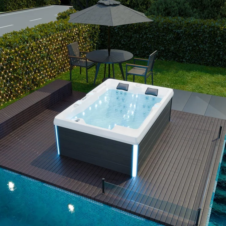 TroniTechnik Whirlpool Outdoor Whirlpool ELBA weiß, (3-tlg), mit integrierter LED Beleuchtung, Massagefunktion und Wasserspiel – Bild 3