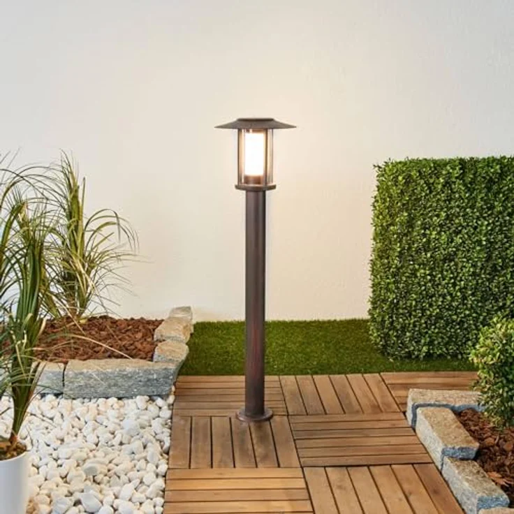 Lindby LED Außenleuchte Pavlos, spritzwassergeschützt, Vintage Rustikal in Braun aus Edelstahl, 1-flammig, Wegeleuchte, Pollerleuchte, Sockelleuchte – Bild 4