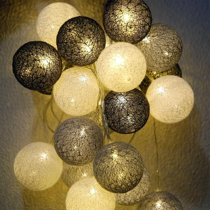 LED Lichterkette Baumwollkugeln Batteriebetrieben, 3,3m 20er Cotton Ball Lichterketten Kugeln Nachtlicht für Weihnachten, Hochzeit, Party, Zimmer, Wohnheim, Innen Deko – Bild 1