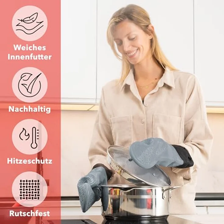 AVANA Topfhandschuhe Silikon Ofenhandschuhe Backhandschuhe Kochhandschuhe, (1 Paar Ofenhandschuhe aus Silikon), weiches Baumwoll-Innenfutter, Anti-Rutsch, Hitzebeständig bis 350°C – Bild 8
