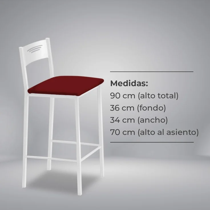 ASTIMESA - Küchenhocker mit hoher Polsterung und Rückenlehne - Gestell aus Kunstleder - Farbe des Sitzes: Bordeaux. Lieferumfang: 1 Stück, Maße: 90 cm (Gesamthöhe) – Bild 7