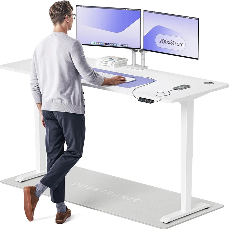 Höhenverstellbarer Schreibtisch - Höhenverstellbar Elektrisch mit Flüsterleisem Dual-Motor & Touchscreen - Hohe Tragfähigkeit - Stehtisch von Desktronic, Weiß + Weiß, 200x80 cm – Bild 1