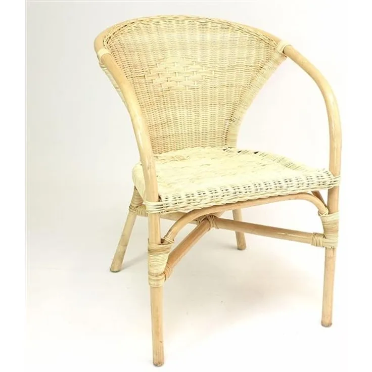 Rattanstuhl "Natur" lackiert, mit Armlehnen, handgefertigt, Korbstuhl, Bistrostuhl, Rattansessel