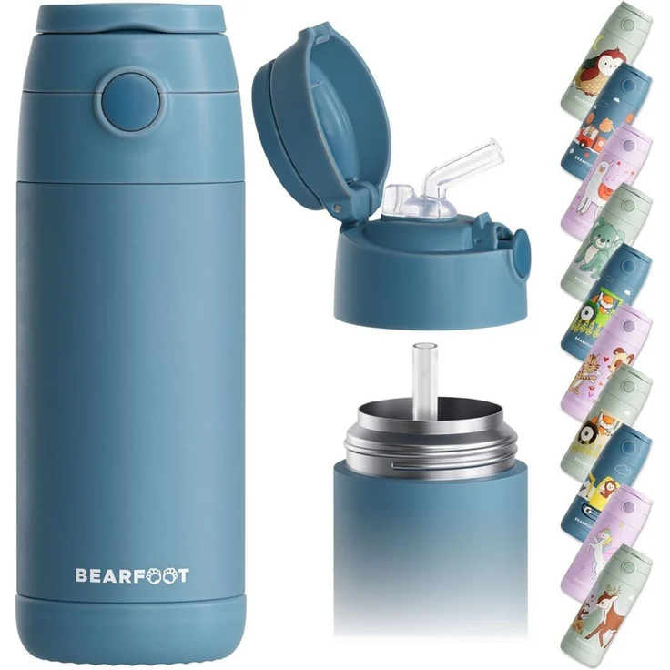 BEARFOOT Trinkflasche Thermo Kinder Trinkflasche Edelstahl - blau, Thermosflasche, auslaufsicher, Edelstahl, Kinderflasche, BPA-frei – Bild 1