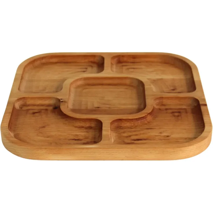 25x25cm Servierplatte aus natürlichem Holz mit 5 geteilten Fächern, Servierteller von Vorspeisen, Käse und Snacks, Holzplatte Cheeseboard für Fleisch und Käse, Käseplatte, Cheese Board – Bild 3