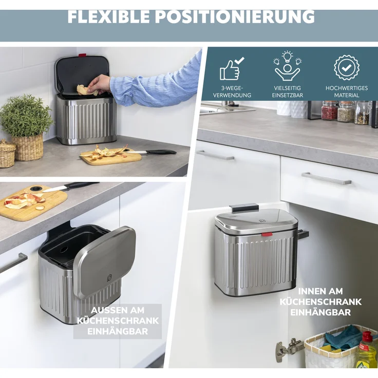 eluno Mülleimer Küchen- und Badabfalleimer, 4 Liter Fassungsvermögen, silber – Bild 3