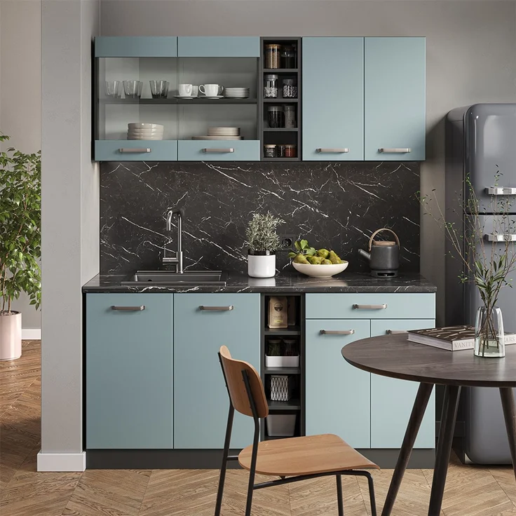 Singleküche R-Line Blau-Grau/Anthrazit 160 cm , AP Marmor Vicco – Bild 4