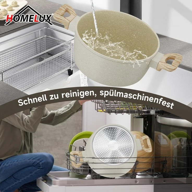 HOMELUX Topf-Set Kochgeschirr-Set, 12tlg Induktions Töpfe Set, Antihaftbeschichtung, Aluminium, Edelstahl (Pfanne 24/28cm, Tiefe Bratpfanne 28cm, Topf mit Dampfgarer 24cm, Milchtopf 16cm), Induktion – Bild 2