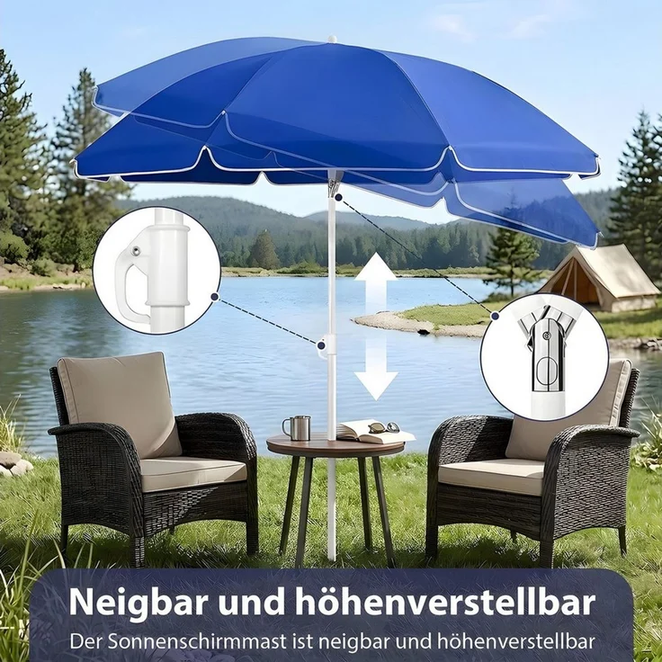 SUNULA Sonnenschirm Ø140/Ø160 cm Balkonschirm Rund Strandschirm mit Schutzhülle, LxB: 140x140 cm, 140 cm mit Knickfunktion, Höhenverstellbar, Leicht zu Transportieren – Bild 3