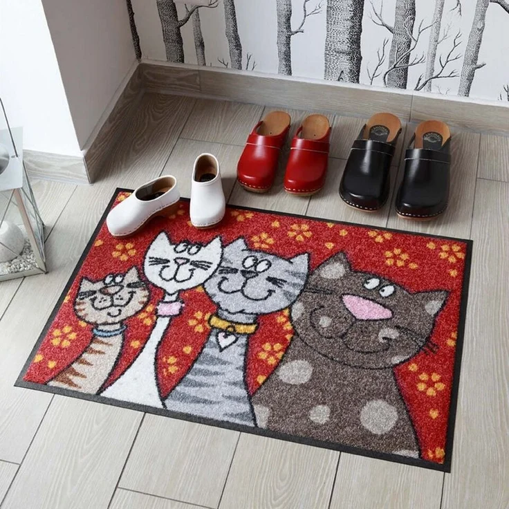 Salonloewe Fußmatte Fußmatte 50x75 Katzenfamilie rot, Eingangsmatte normal, Höhe: 500 mm – Bild 1