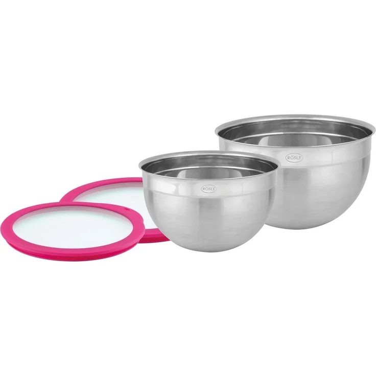 RÖSLE Schüssel-Set 2-tlg Frischhaltedeckel (Ø 20 und 24 cm), Pink Charity Edition, Hochwertige Schüsseln aus Edelstahl zur Zubereitung und Aufbewahrung von Speisen, spülmaschinengeeignet – Bild 1