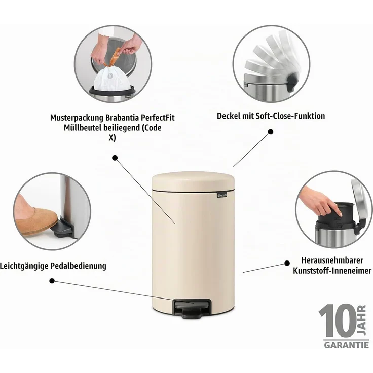 Brabantia 'NewIcon' Treteimer, Soft Beige, 12 Liter – Bild 2