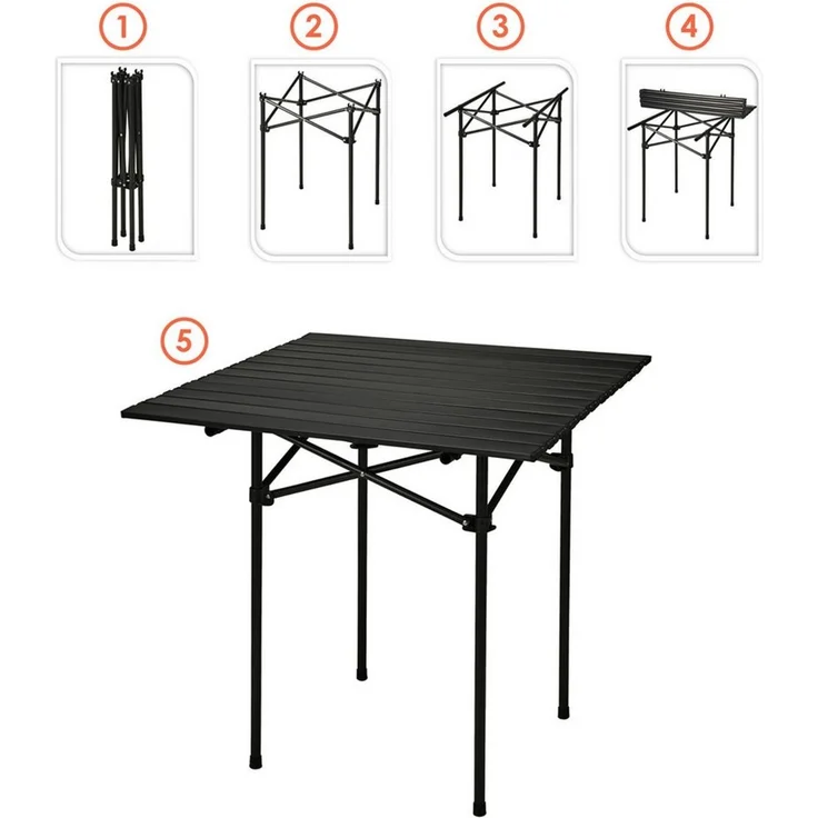 Spetebo Campingtisch Klapptisch schwarz mit Tragetasche - mit einrollbarer Tischplatte (Anzahl, 1-St, Stück), platzsparend verstaubar – Bild 3