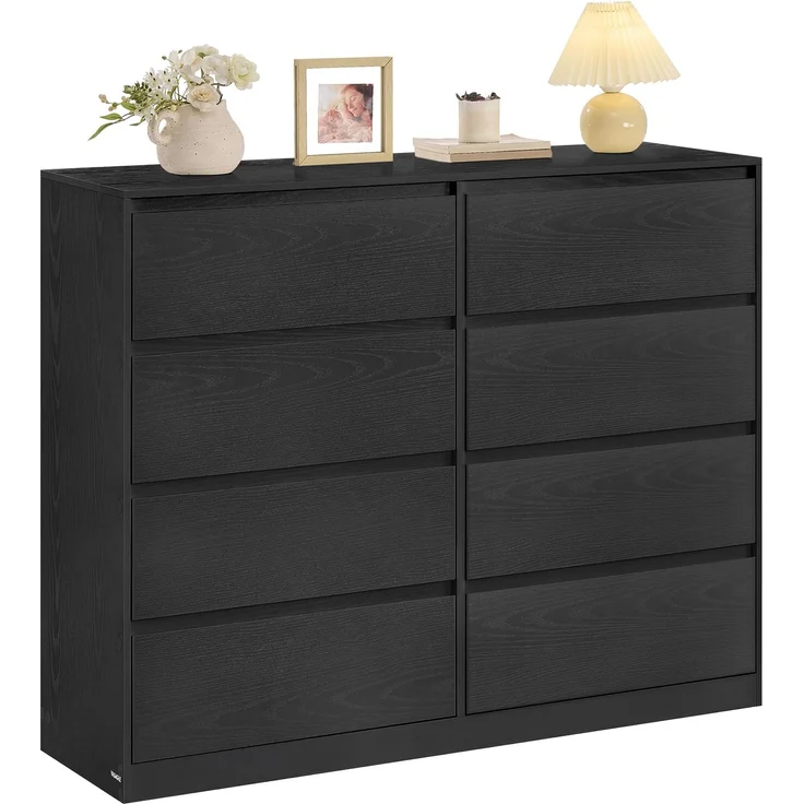 VASAGLE Kommode mit 8 Schubladen, Komodenschrank, Schubladenschrank, Wäschekommode, für Schlafzimmer, 40 x 119,4 x 97,5 cm, Modern Kailyn Kollektion, ebenholzschwarz LTS618BE01