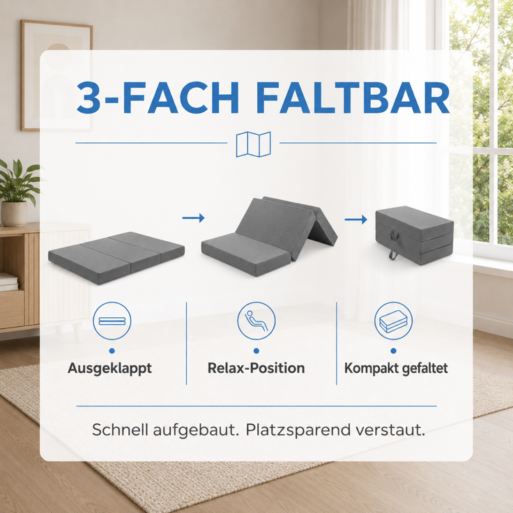Arensberger Luisa Faltmatratze 15 cm Gel Memory Foam klappbar Gästematratze mit Tragetasche – Bild 5
