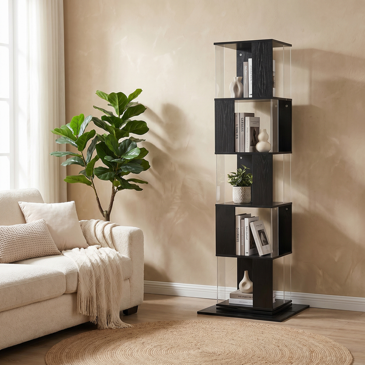 Home Nature Wohnkonzept Bücherregal/Eckregal mit 5 Ebenen für Wohnzimmer, Schlafzimmer und Home Office im Industrial Design, Schwarz, 159 × 50 × 50 cm – Bild 6