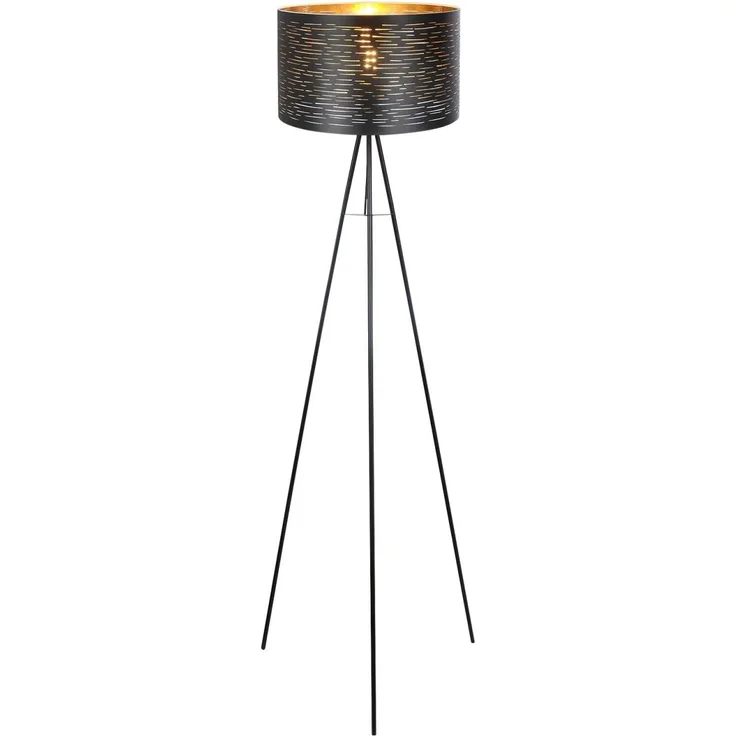Stehlampe Wohnzimmer Stehleuchte Schwarz Gold Lampenschirm Dreibein 15342S