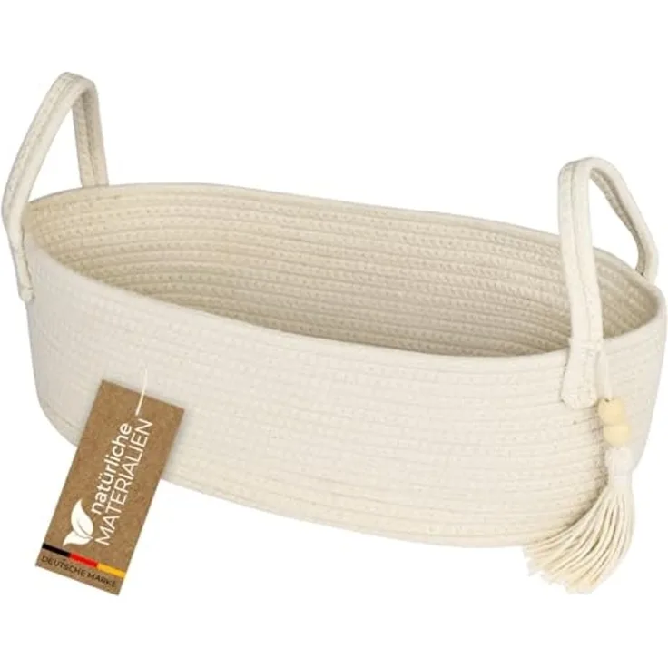 HMF Aufbewahrungskorb Aufbewahrungskorb Badezimmer, Korb für bis zu 3 Rollen Toilettenpapier, handgenäht aus Baumwolle, Badezimmerkorb, 38,5 x 15,5 x 14 cm, Creme