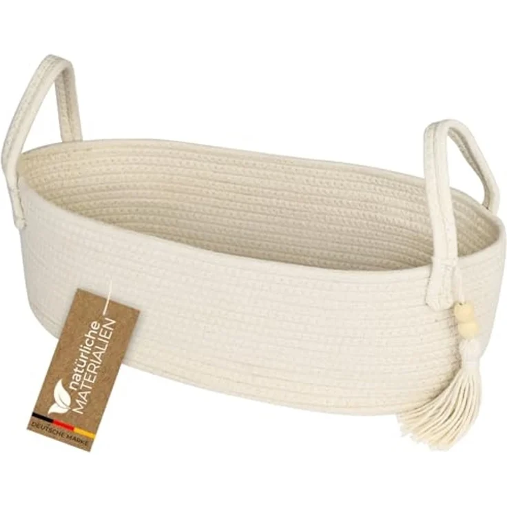 HMF Aufbewahrungskorb Aufbewahrungskorb Badezimmer, Korb für bis zu 3 Rollen Toilettenpapier, handgenäht aus Baumwolle, Badezimmerkorb, 38,5 x 15,5 x 14 cm, Creme – Bild 1