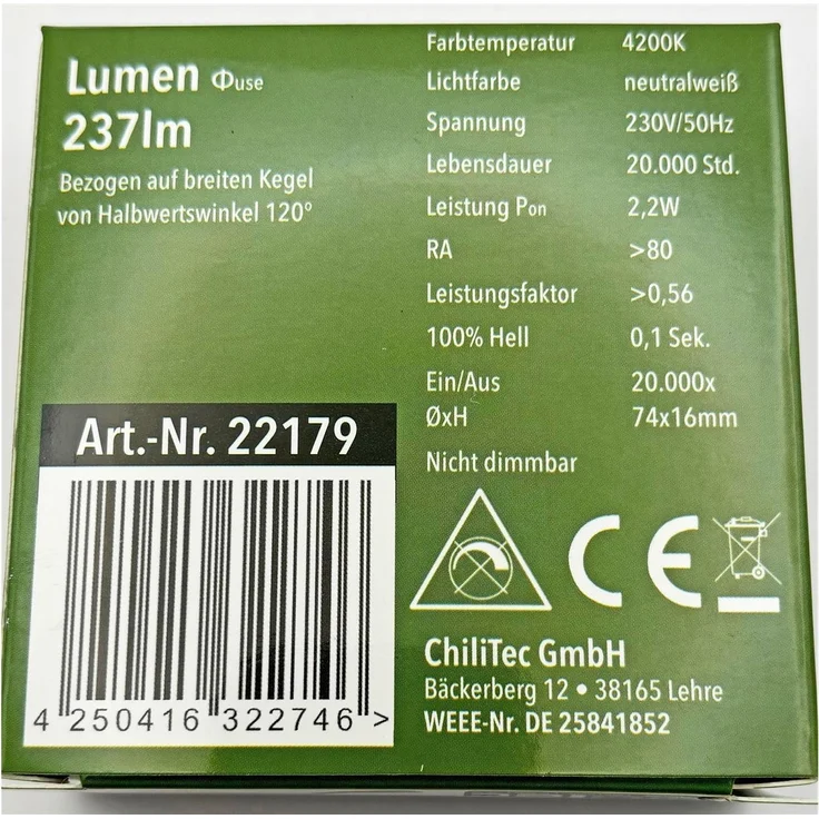 LED-Einbauleuchte "EBL-HV65w", weiß2 Watt, 230V, 4200K, 237Lm, neutralweiß – Bild 7