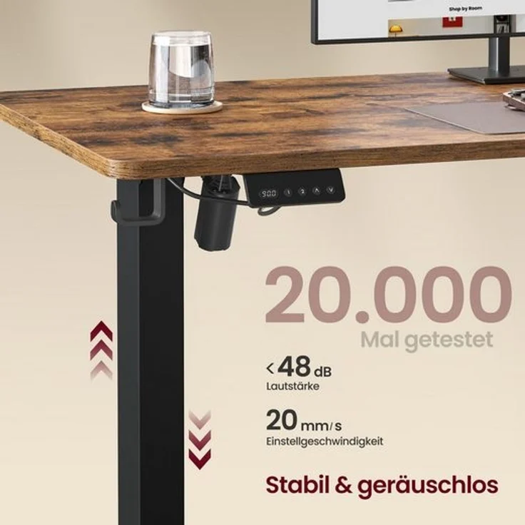 VASAGLE L-förmiger Eckschreibtisch, Höhenverstellbarer Schreibtisch, 190 x 155 cm, mit Ladestation, braun – Bild 4