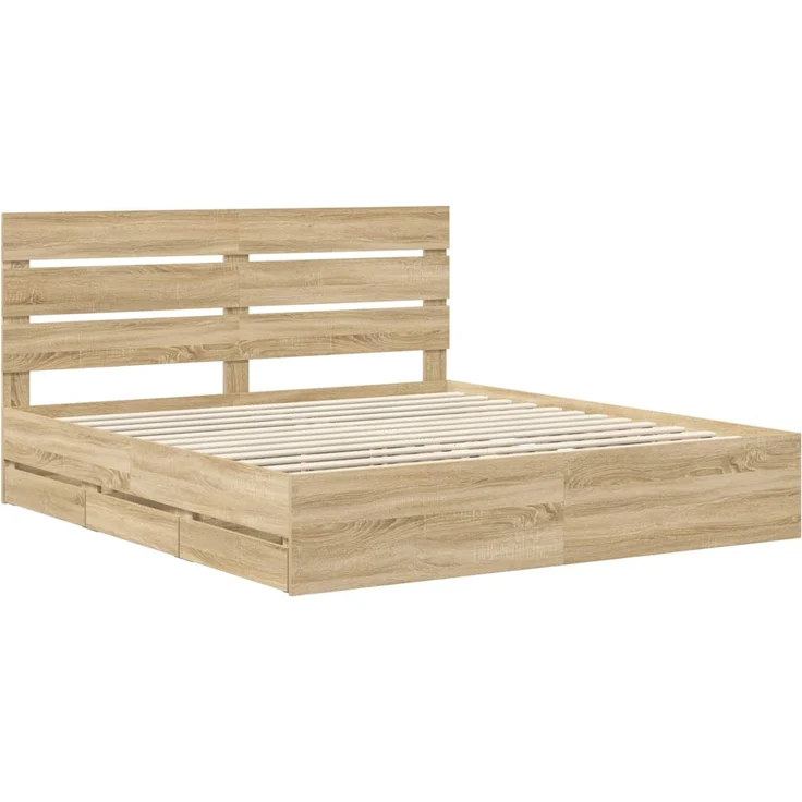 vidaXL Bettrahmen Sonoma-Eiche 200 x 200 cm Ingenieurs Holz 3411809 – Bild 4