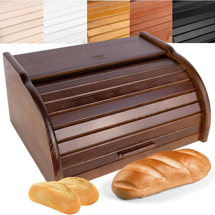 Creative Home Brotkasten Holz 38 x 28,5 x 17,5 cm Brotkiste mit Rolldeckel Brotbox – Bild 5