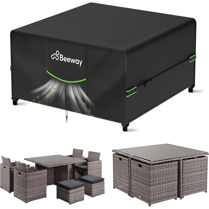 BEEWAY Gartenmöbel Abdeckung Wasserdicht V2.0 125 x 125 x 73 cm, Schutzhülle Abdeckplane für Gartentische Terrassenmöbel Möbelsets - 420D Oxford Gewebe, Anti-UV, Winterfest