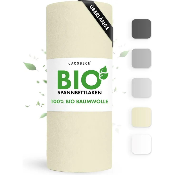 Jacobson Spannbettlaken BIO, Jersey Spannbetttuch, Bettlaken 160 g/m², 100% BIO-Baumwolle, Gummizug: rundum, GOTS zertifiziert – Bild 1