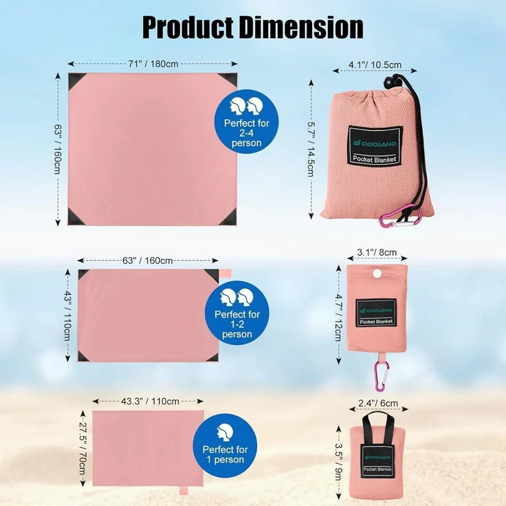 Picknickdecke Stranddecke Sandabweisend Ultraleicht 110 X 160 CM Rosa – Bild 2