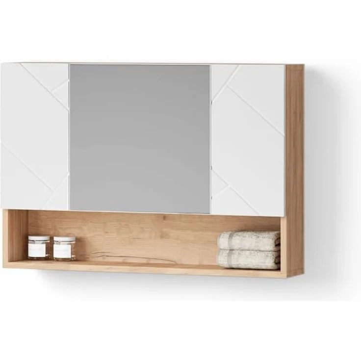 Livinity® Badezimmerspiegelschrank Ronco, Weiß Hochglanz/Goldkraft Eiche, 80.1 x 55 cm – Bild 1