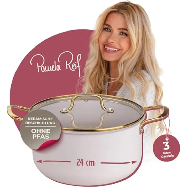 Fackelmann x Pamela Reif Kochtopf 24 cm mit Deckel, recyceltes Aluminium, PFAS-freie Keramikbeschichtung, pastell-beige, Induktion geeignet – Bild 11