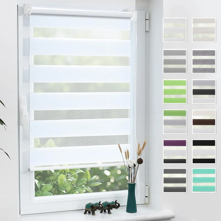 Grandekor Doppelrollo Klemmfix ohne Bohren Weiß 50x150 cm(Stoffbreite 46cm) Fenster Rollos für innen Klemmrollos Duo Rollos für Fenster ohne Bohren mit Bohren Privatschutz UV-Schutz Zebrarollo – Bild 1