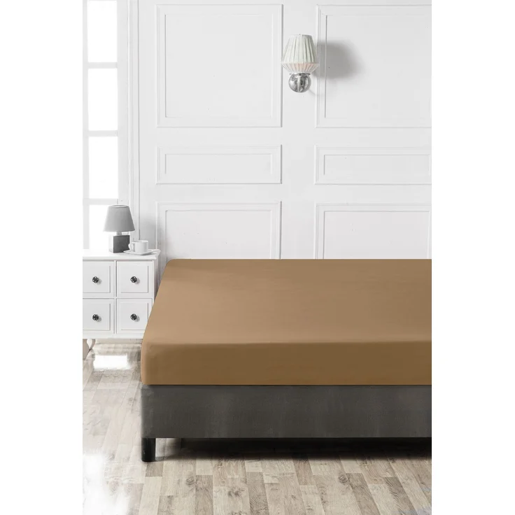L'essentiel Maison 'Light Brown' Ranforce Spannbettlaken Double XL (FR) (IT) (ES) (DE), Hellbraun, 200+30 x 140 cm – Bild 3