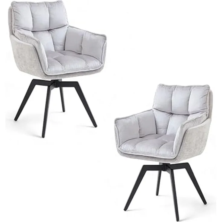 ALANI Esszimmerstühle 2er Set mit schwarzem Metallgestell, Silber - Bequeme Samt Stühle für Esszimmer & Küche - 64 x 89 x 65,5 cm (B/H/T)