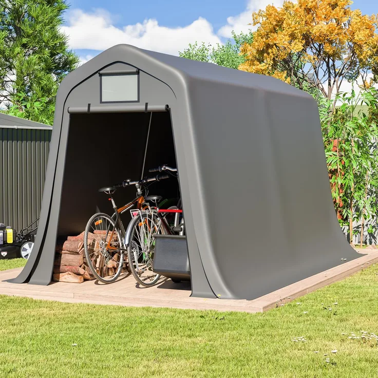 Ball & Cast Fahrradgarage wetterfest Geräteschuppen mit Belüftungsfenster Carport Zelt mit UV-Schutz Fahrradschuppen für Regenschutz Motorrad Garage Gartenhaus Grau, 213×366×225 cm