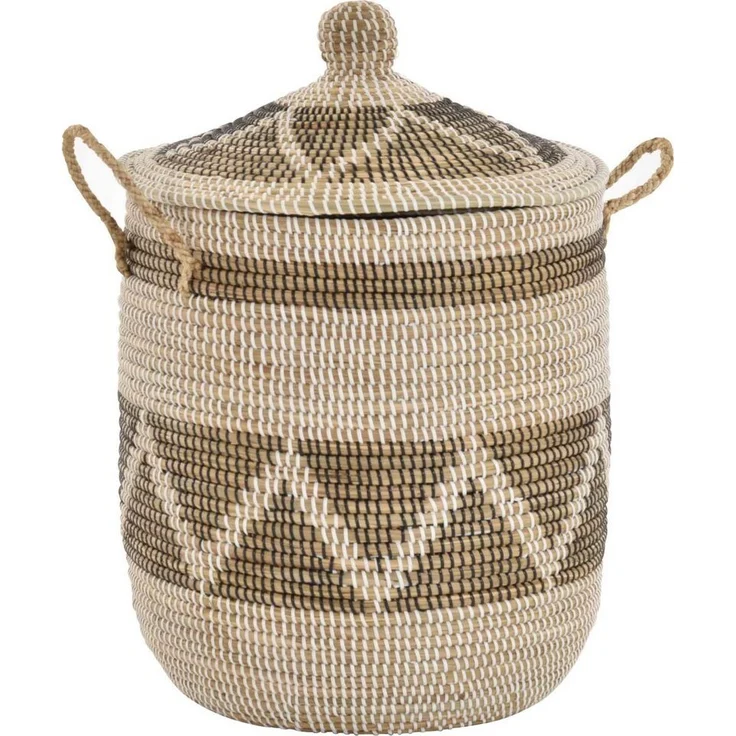 Krines Home Wäschekorb Wäschekorb Wäschesammler mit Deckel Dekokorb Aufbewahrungs-Box, Allzweck-Korb Natur Seegras mit bunten Wicklungen – Bild 5
