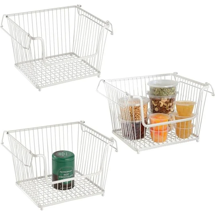 mDesign Allzweckkorb Gitterbox Aufbewahrungskorb 3er Set stapelbar Metall Weiß – Bild 9