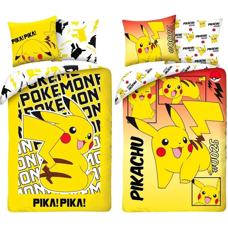 Halantex Bettwäsche Pokemon Pikachu - 2 x Wende-Bettwäsche-Set für Fans, 135x200 & 80x80, Baumwolle, 100% Baumwolle