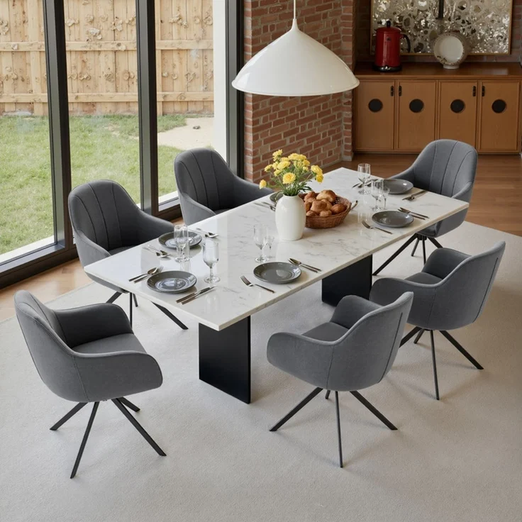 Hawthyhome 4-Fußstuhl Esszimmerstuhl drehbar mit Armlehne, 360° Drehfunktion, ergonomische Sitzschale mit weicher Polsterung, Samtbezug, stabiles schwarzes Metallgestell, moderner Küchenstuhl für Esszimmer, Wohnzimmer, Büro & Homeoffice, Dunkelgrau – Bild 6