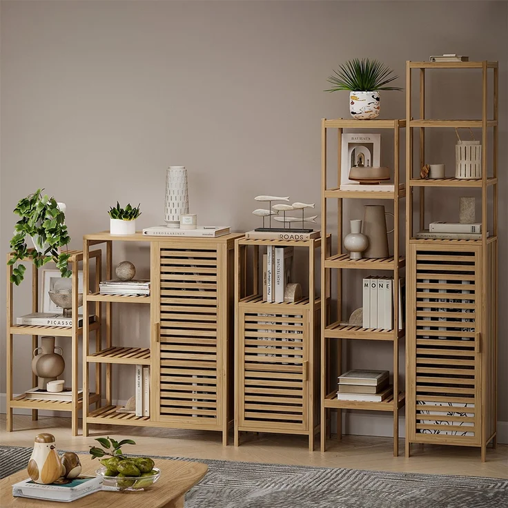 Bellamio 'Newa' Badezimmer Regal, Bambus, natur, 140x33x33 cm, Badregal mit 5 Ablagefächern – Bild 4