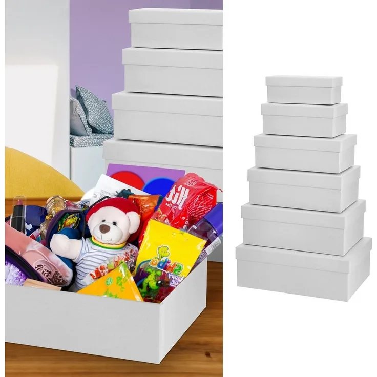 CEPEWA Aufbewahrungsbox Boxenset 6er Set weiß 6 Größen Karton Schachteln Boxen Geschenk