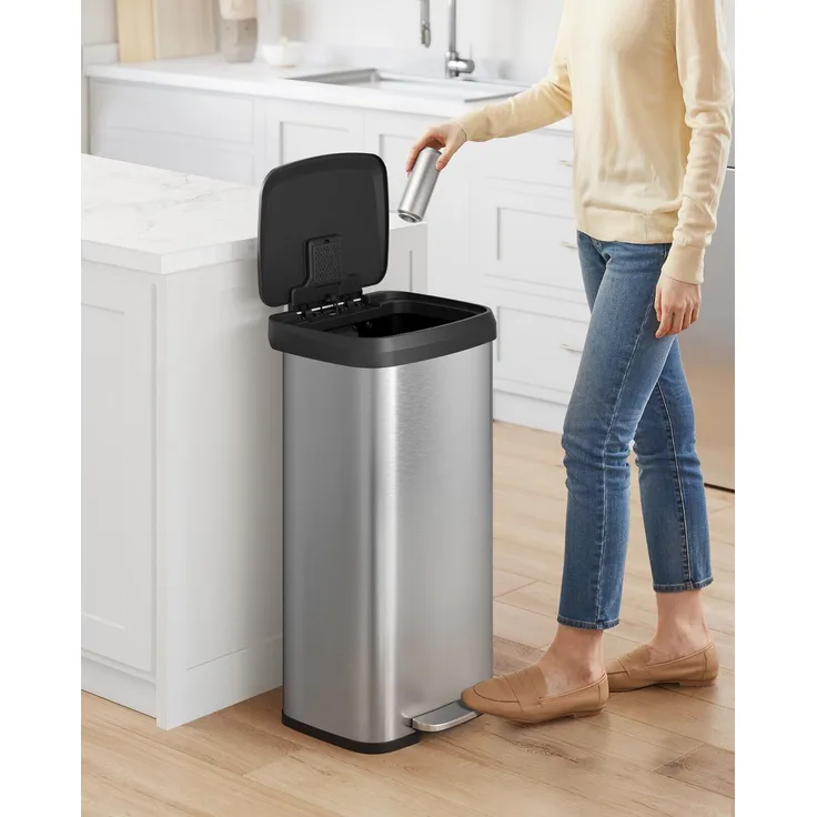 Songmics Tretmülleimer, Metall, 77,6 x 35,1 x 40,4 cm, 68 Liter, Silber