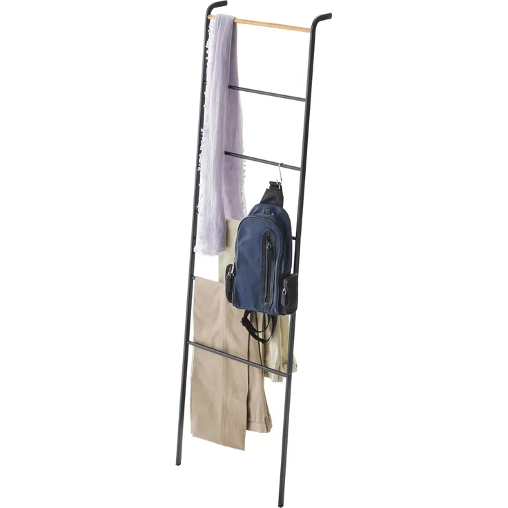Yamazaki Garderobenständer "Tower" Kleiderständer 45x162cm, Handtuchhalter, Universalständer, zum Anlehnen, schwarz Metall